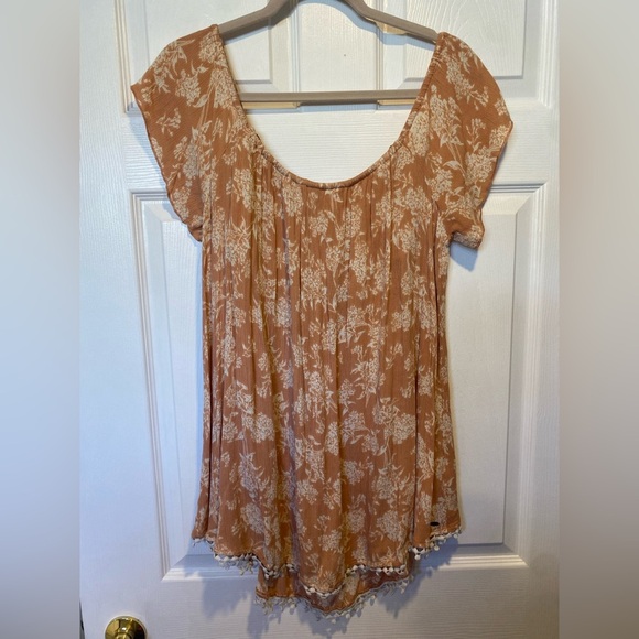 O’Neil Peach Off-Shoulder Mini Dress with White Floral Print Size Large - Picture 8 of 9